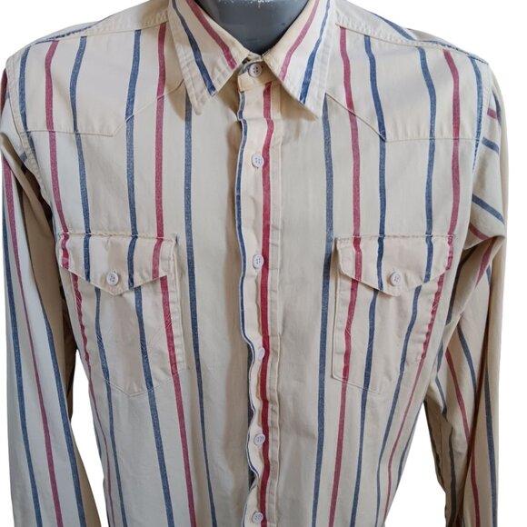 Wrangler Mens Vintage Western Shirt Large Brushpopper 16.5-35 X-Long Tails 90s - Picture 1 of 6